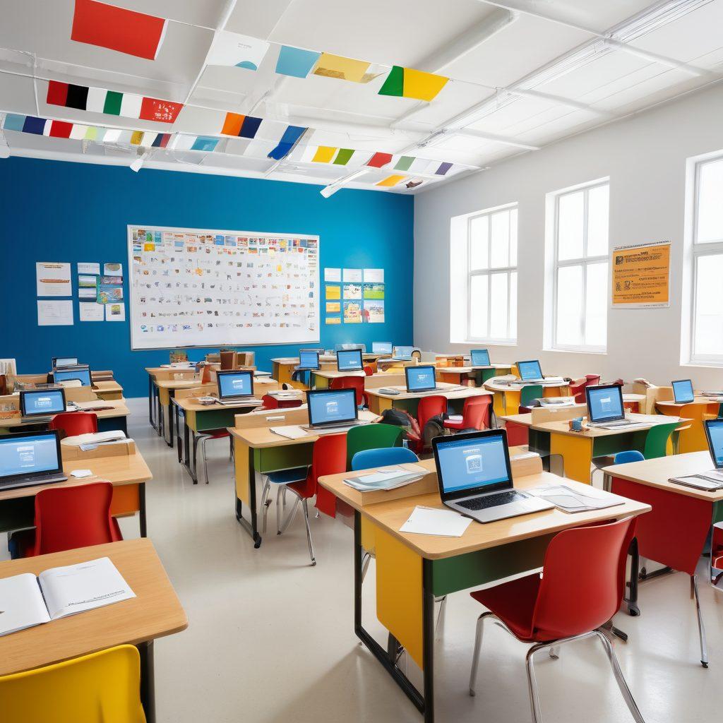 An inspiring collage featuring diverse students engaging in study sessions, with open books and laptops in a vibrant classroom setting. Include elements symbolizing merit-based achievements like awards, need-based assistance like scholarship forms, and international unity through flags from different countries. The atmosphere is bright and uplifting, showcasing hope and ambition. super-realistic. vibrant colors. white background.